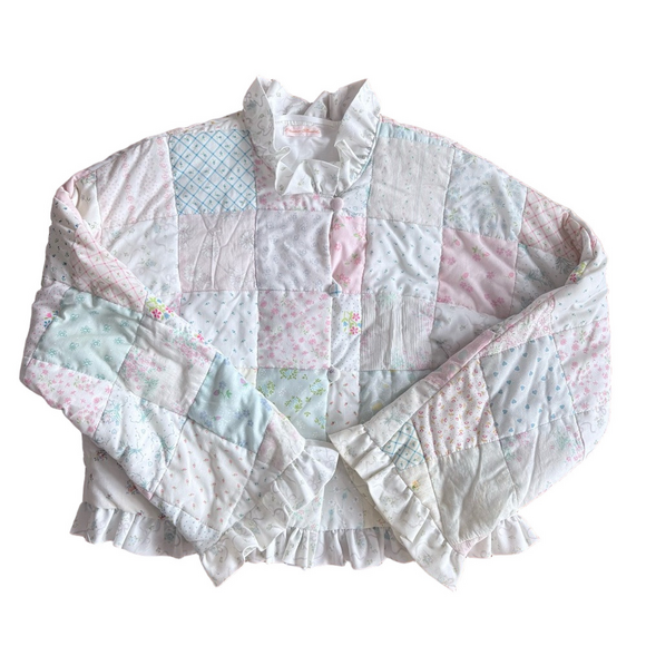 Handmade Jackets & Blazers - Vintage Handmade Quilted Pastel Ruffle Cropped Long Sleeve Jacket Size Medium